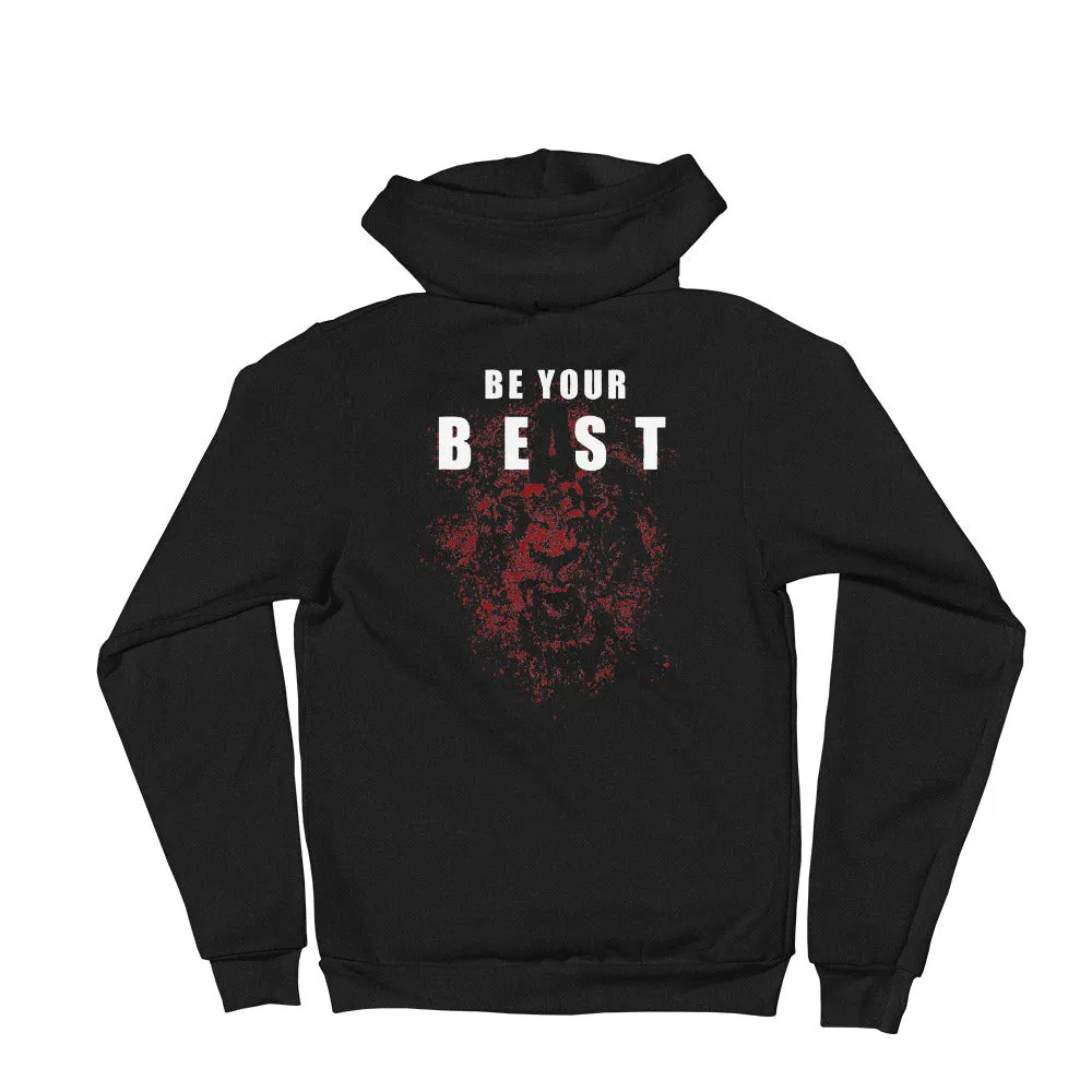 And Still Champion crest & sleeve logo, Be Your Beast on back men's zip-up hoodie