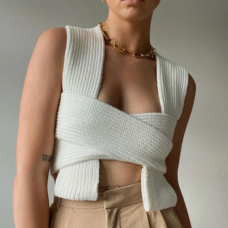 Knit Vest V-neck Camis Crop Tank Tops Sweaters